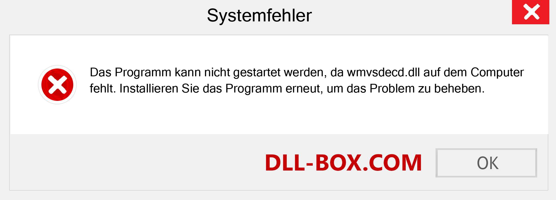 wmvsdecd.dll-Datei fehlt?. Download für Windows 7, 8, 10 - Fix wmvsdecd dll Missing Error unter Windows, Fotos, Bildern