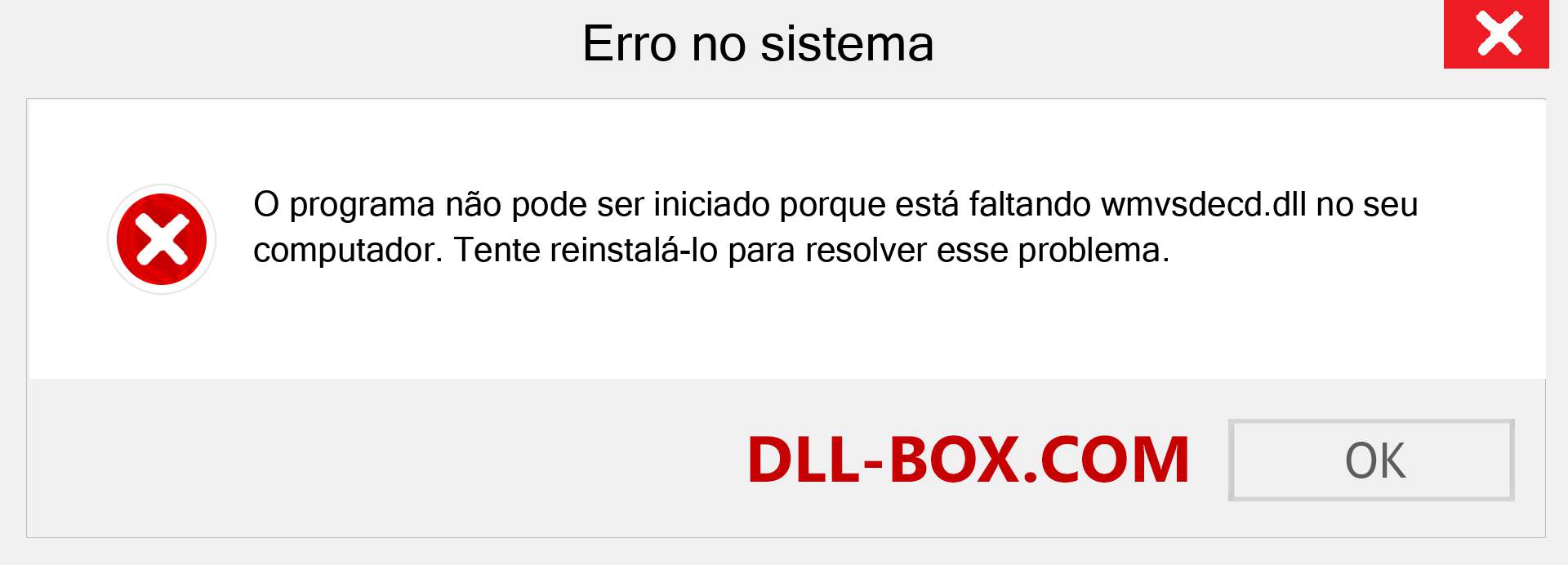 Arquivo wmvsdecd.dll ausente ?. Download para Windows 7, 8, 10 - Correção de erro ausente wmvsdecd dll no Windows, fotos, imagens